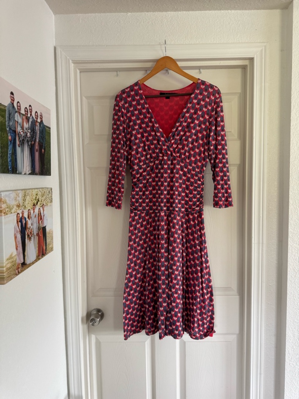 Boden Red and Blue Printed Dress, Size 14 R